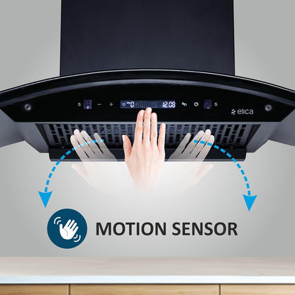 Elica 60cm 1500 m3/hr BLDC Filterless Autoclean Kitchen Chimney with 15 Years Motor & 5 Years Comprehensive Warranty | CURVE FL 600 BLDC HAC LTW MS NERO | RPM Display with Touch + Motion Sensor| Black