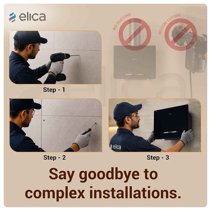 Elica Kitty Plug N Play 60cm 1250 m3/hr Ductless Autoclean Kitchen Chimney | Baffle + Air Recycle Filter | 15 Year Motor + 5 Yr Filter Warranty| 3-way Suction| 48db| RPM Display| Touch + Motion Sensor