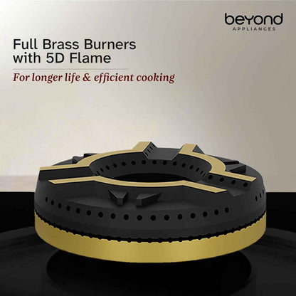 Beyond Appliances Solaria Premium 4 Burner Smart Gas Stove | Auto Ignition | Digital Timer | Flame Failure Device | Toughened Glass | ISI Certified | LPG & PNG Compatible Cooktop | PAN India Service