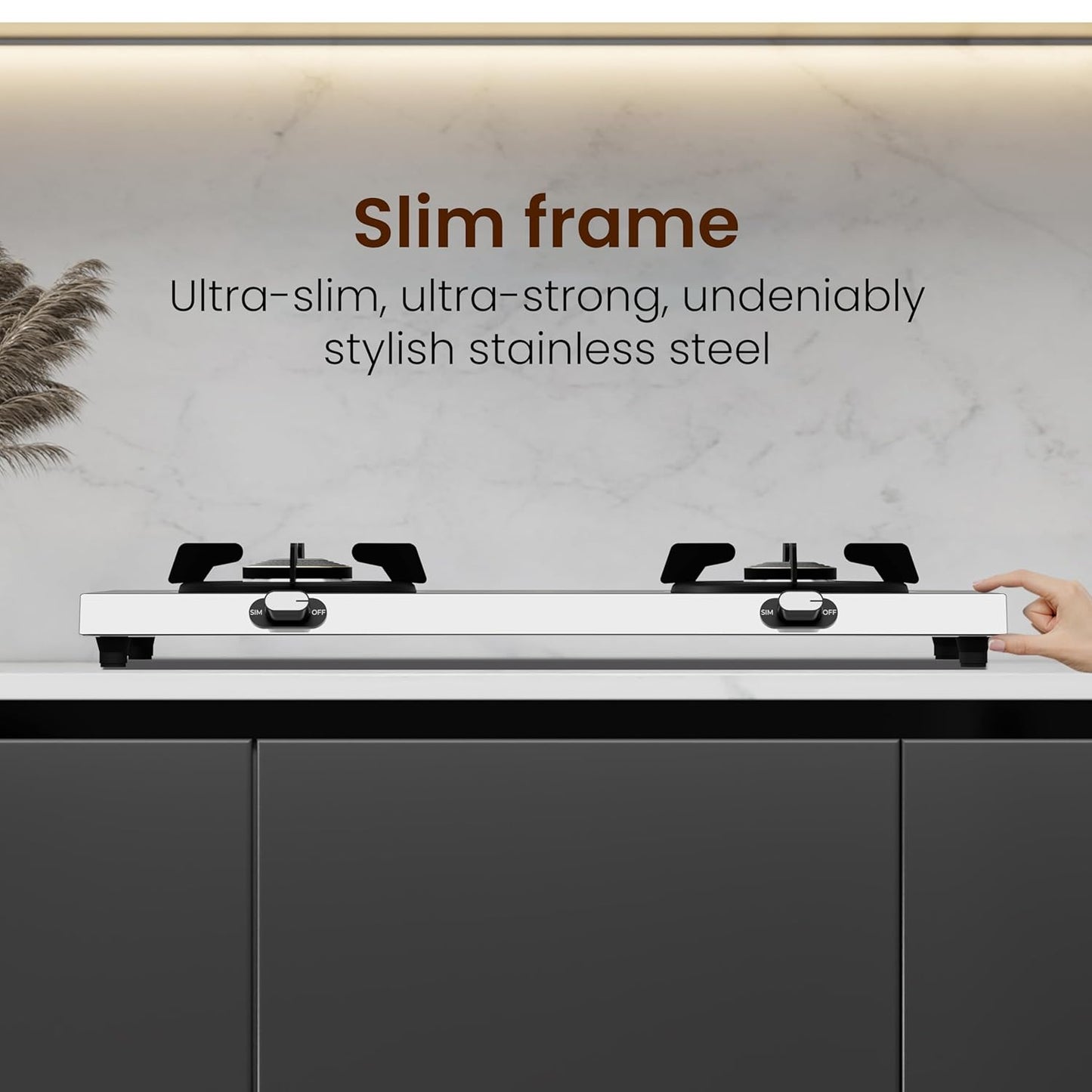 Sunshine Brio Falcon 2 Burner | Ultra Slim 2 Burner Stainless Steel Gas Stove | Ergonomic Knob, Brass Burner, 5G Technology | Manual Ignition, LPG Ready & PNG Compatible (Silver)