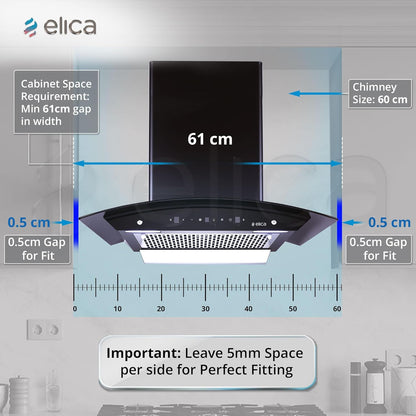 Elica 60cm 1500 m3/hr BLDC Filterless Autoclean Kitchen Chimney with 15 Years Motor & 5 Years Comprehensive Warranty | WDFL 600 BLDC HAC LTW MS NERO | Black | Touch + Motion Sensor Control Kitchen Etto