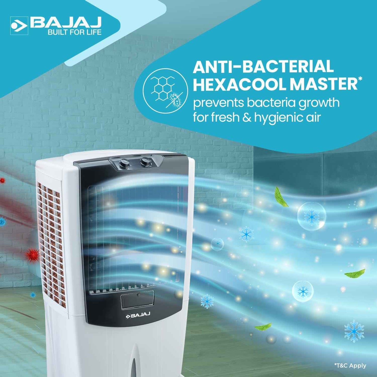 Bajaj Shield Series Mighty 95 Litre Desert Air Cooler For Home With Dura Marine Pro Pump| Dura Tuff Pro Motor| 3-Yr Warranty | Hexacool & Turbofan Technology | Ice Chamber | 3-Speed Control 【White】