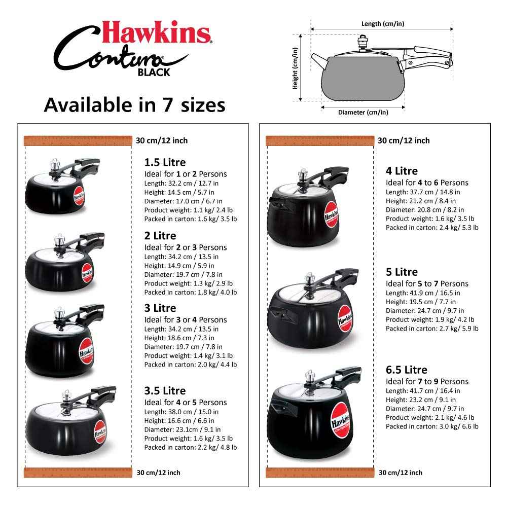 Hawkins 3 Litre Contura Black Pressure Cooker, Hard Anodised Inner Lid Cooker, Handi Cooker, Black (CB30) (Pack of 2)