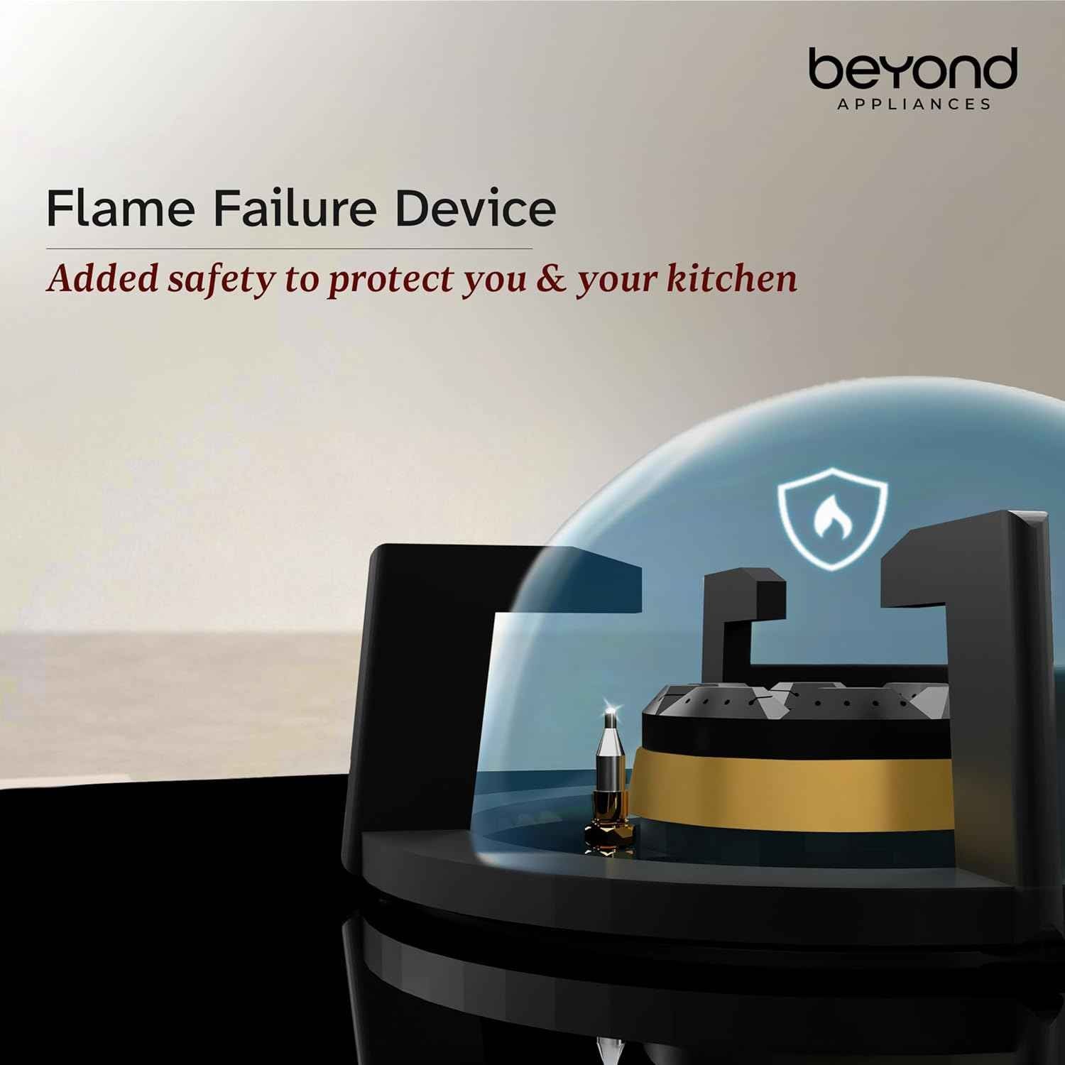 Beyond Appliances Altair Premium 4 Burner Smart Glass Hobtop Gas Stove | Auto Ignition | Digital Timer | Flame Failure Device | Jumbo Burner | Toughened Glass | LPG & PNG Compatible