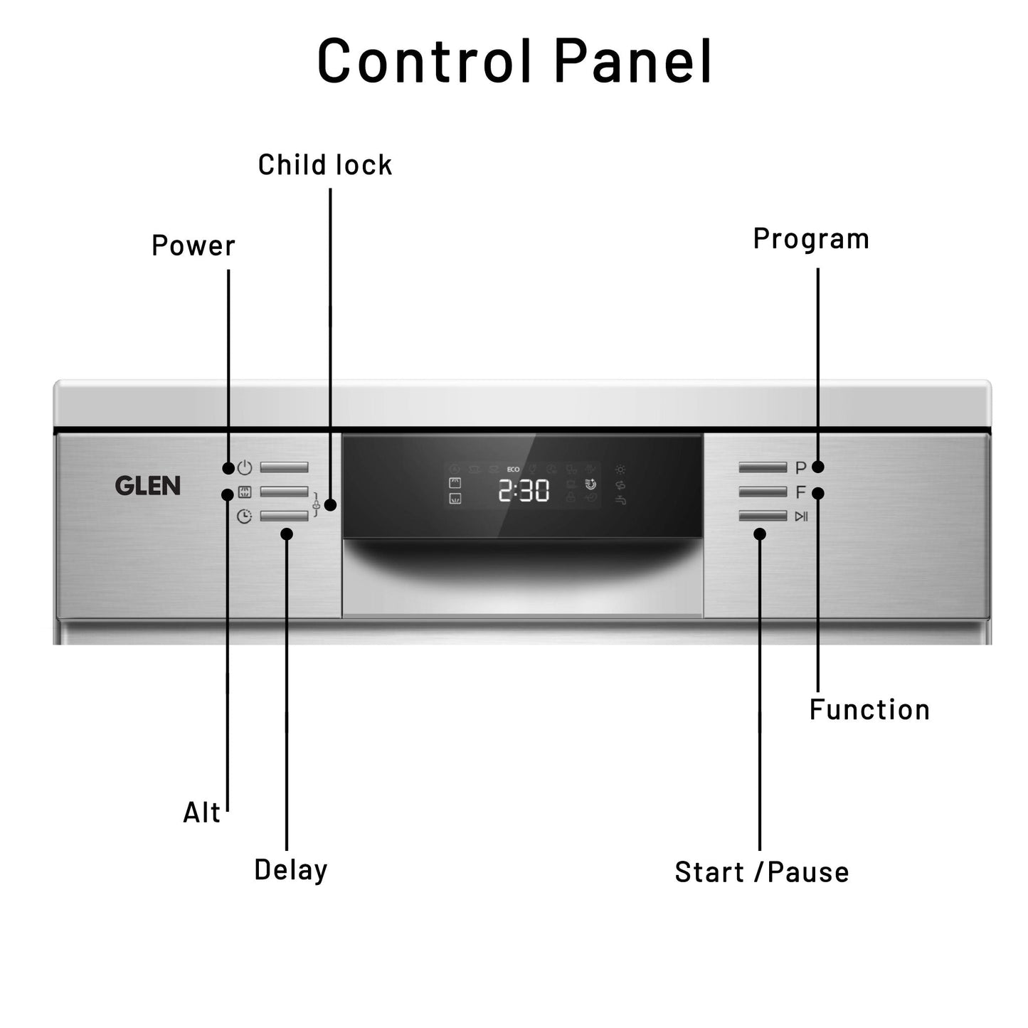 Glen Built-in-Dishwasher 14 Place Setting SS Panel Electronic Controls (DW-7735M)