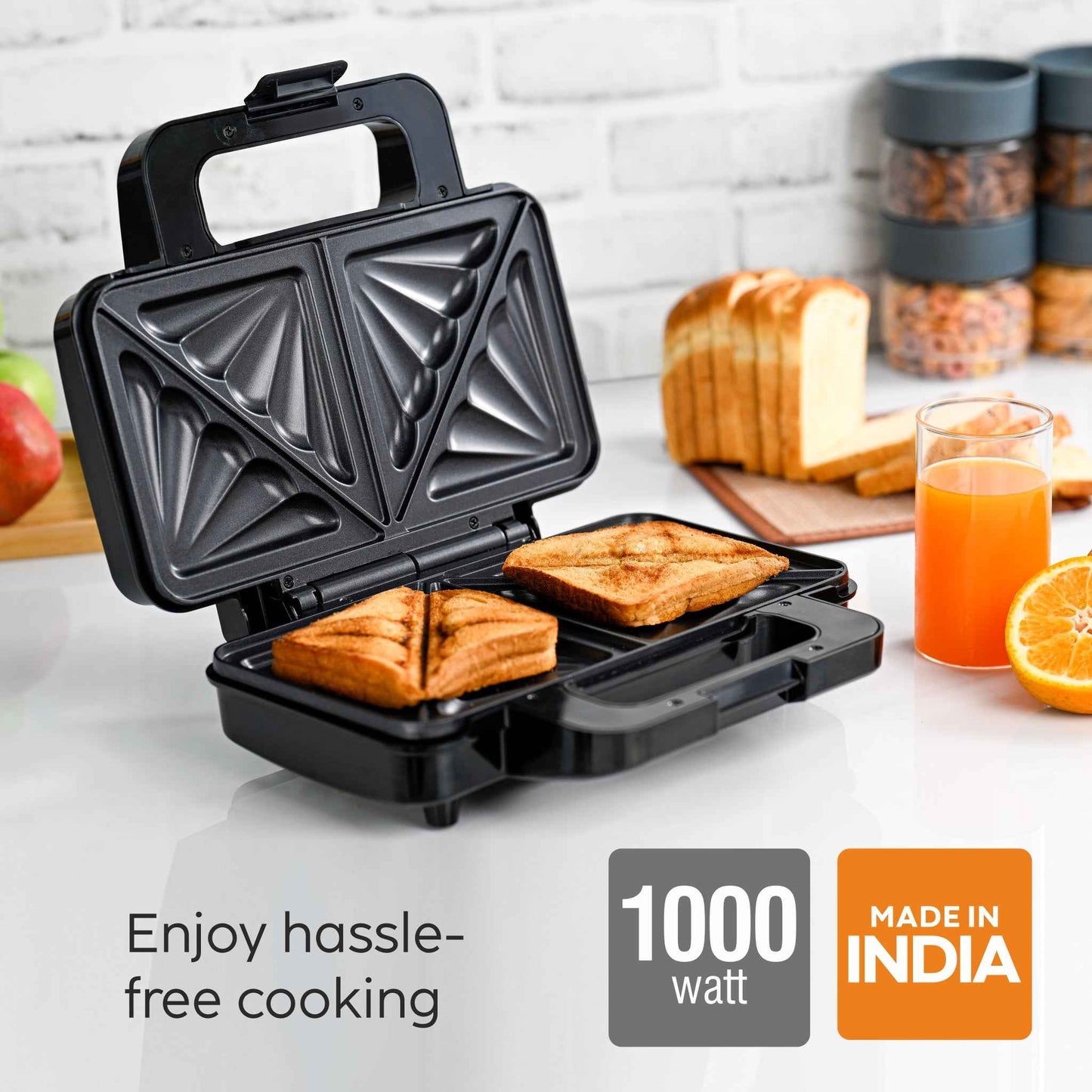 Electric Jumbo Sandwich Maker with Non-Stick Coating Plates, 1000W - (SA3025JSM)