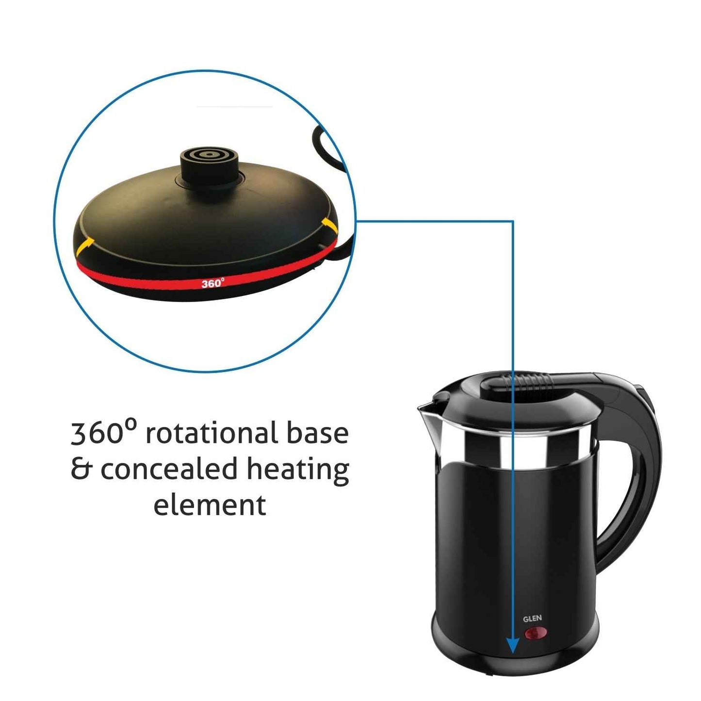 Electric Kettle Plastic Clad Stainless Steel with 360° Rotational Base 1.2 Litre 1350 W - Black (9015 DX)