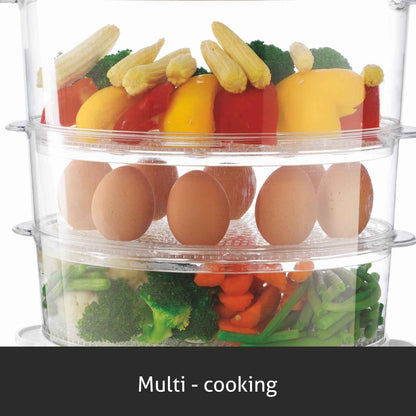 Electric Food Steamer 900w with 60 minute Timer, 3 Food Grade Containers - white (3052)