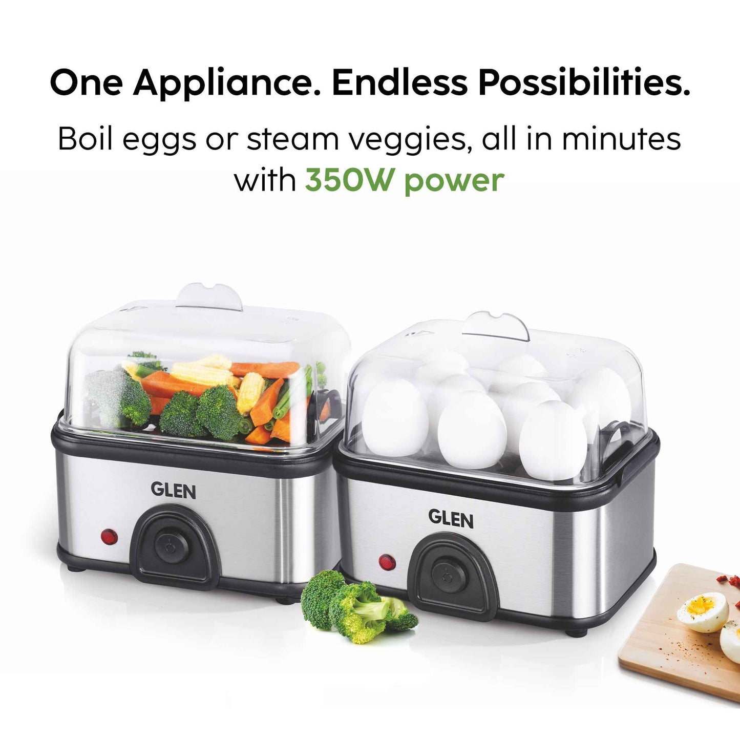 Egg Boiler Steamer Boils upto 8 Eggs Auto shut Off, Push Button Start 350W (SA3036EBS)