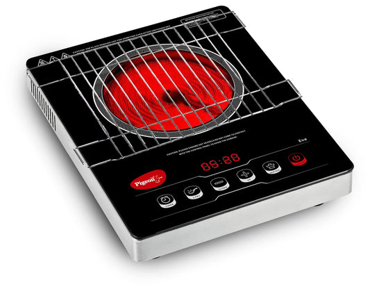 Pigeon Eva Infrared Cooktop 2000 Watts Black (with Free Stainless Steel Grill, Full touch Panel, Auto shut off and Overheat Protection) Kitchen Etto