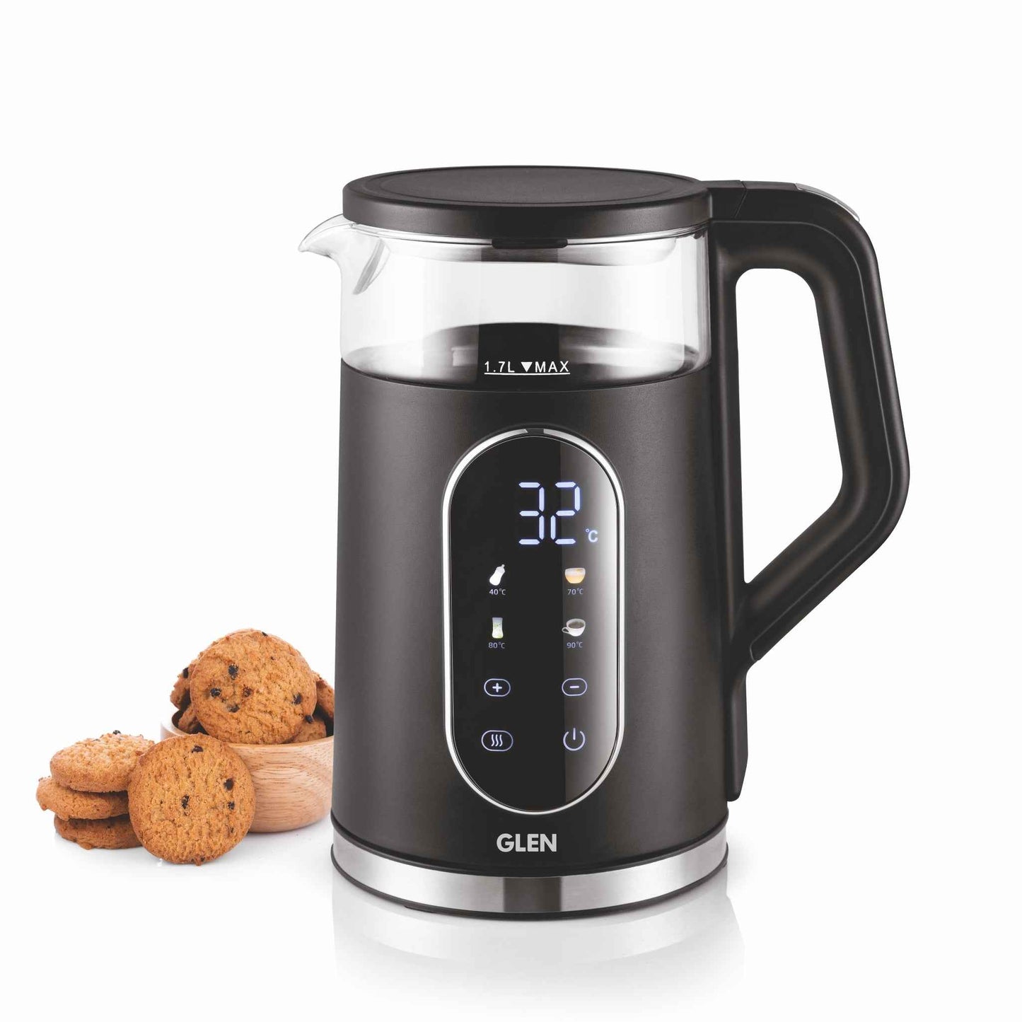 Electric Kettle 1.5 Litre with Digital Display Touch Control and 4 Pre Set Functions, Auto Shutoff, 2000W (SA-9008GLBL)