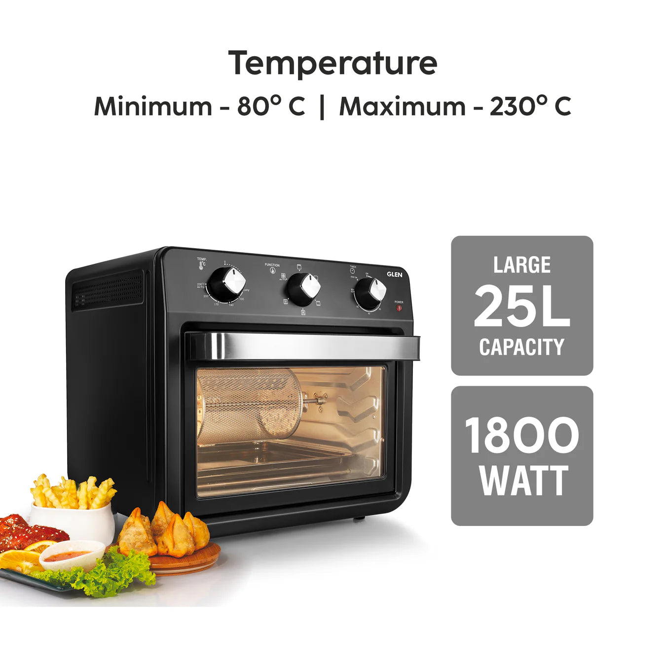 Air Fryer Oven 25 Litre Time and Temperature Control, 1800W - Black (SA3050AFO)