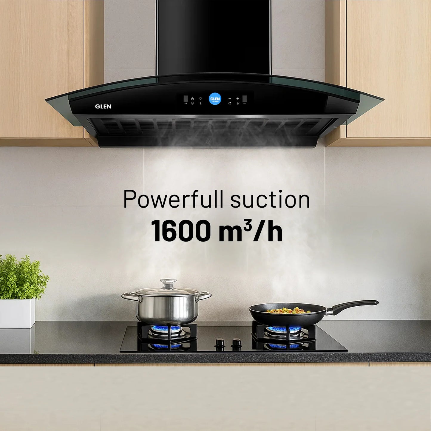 Glen Auto Clean Chimney with LCD Display, Heat Sensors and BLDC Motor 1600 m³/h - 60/76/90cm (CH6061LCDDCAC)