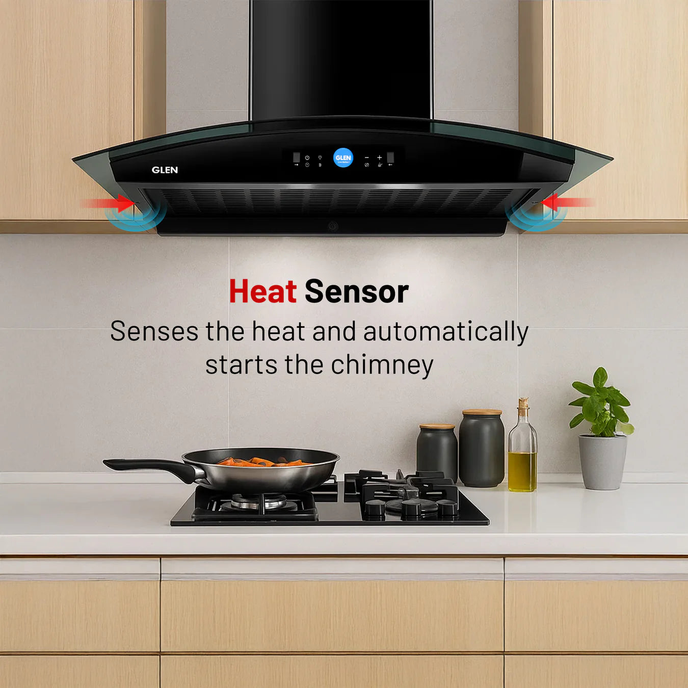 Glen Auto Clean Chimney with LCD Display, Heat Sensors and BLDC Motor 1600 m³/h - 60/76/90cm (CH6061LCDDCAC)