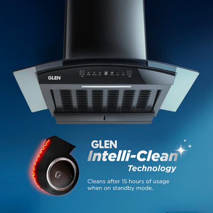 Glen Auto Clean Curved Glass Chimney with BLDC Motor 60/90cm 1400 m³/h -Black (6071R BLDC BL AC)
