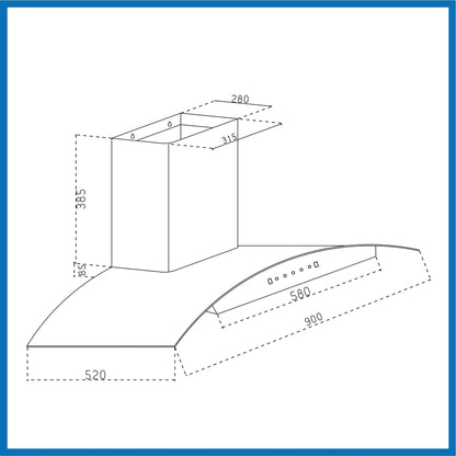 Glen Auto Clean Curved Glass Chimney with BLDC Motor 60/90cm 1400 m³/h -Black (6071R BLDC BL AC)
