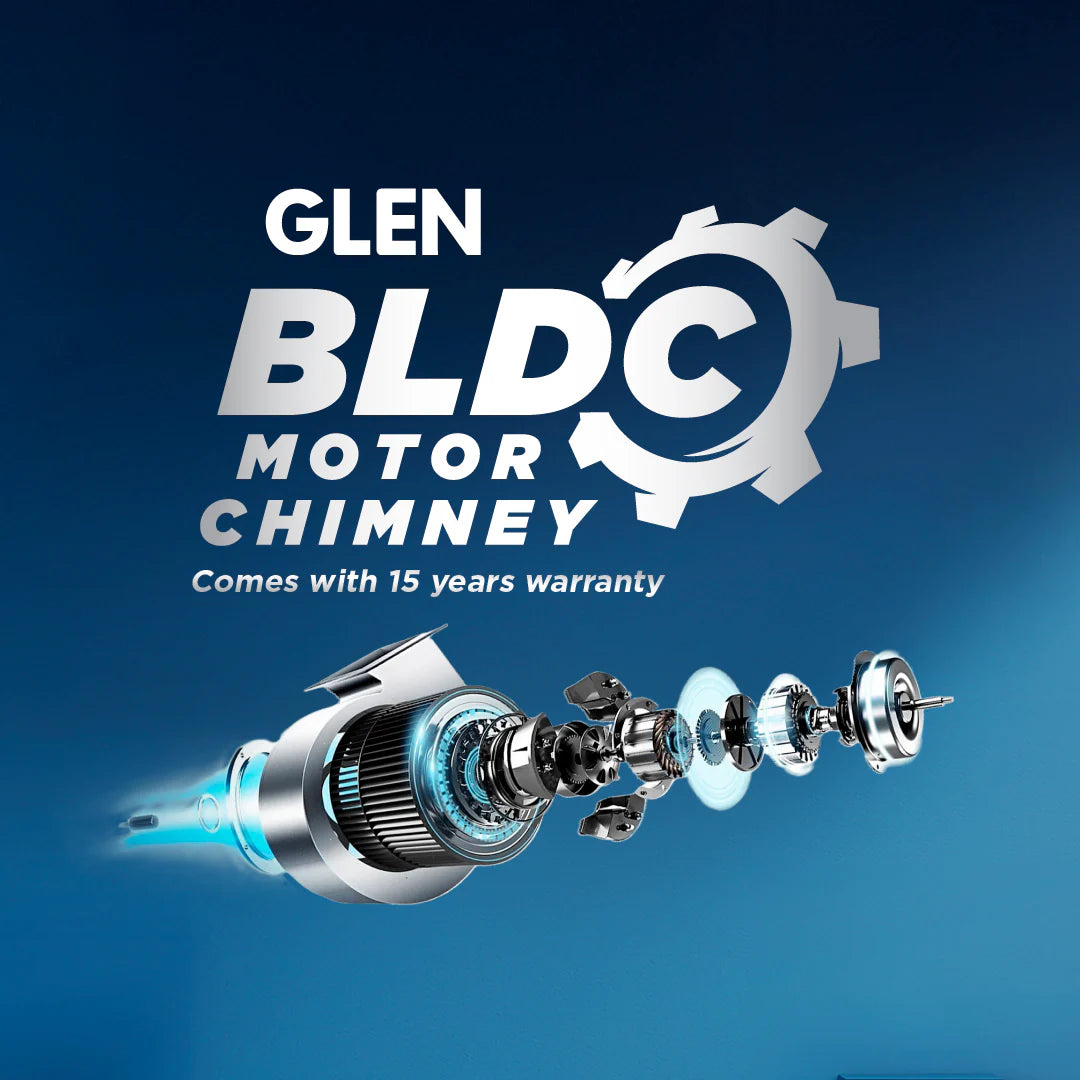 Glen Auto Clean Curved Glass Chimney with BLDC Motor 60/90cm 1400 m³/h -Black (6071R BLDC BL AC)