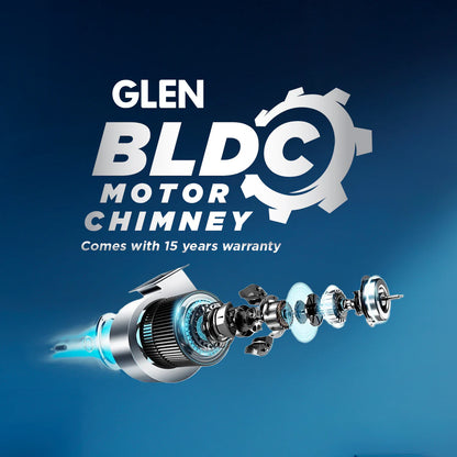 Glen Auto Clean Curved Glass Chimney with BLDC Motor 60/90cm 1400 m³/h -Black (6071R BLDC BL AC)