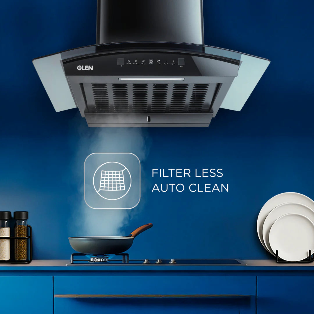 Glen Auto Clean Curved Glass Chimney with BLDC Motor 60/90cm 1400 m³/h -Black (6071R BLDC BL AC)