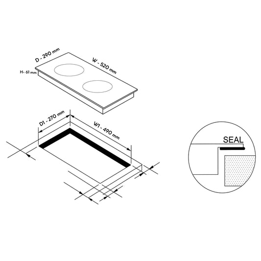 2 Zone Built in Induction Hob 9 Power Levels with Touch Control & Timer Function (BH1015IC2Z)
