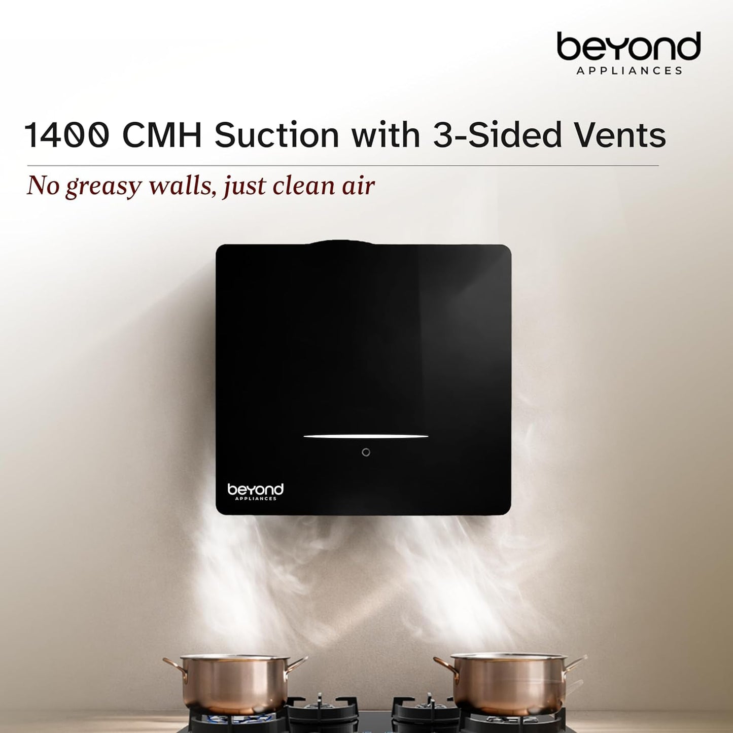Beyond Appliances Cube Pro Plug N Play Ductless Kitchen Chimney | 1400 CMH | Auto Clean | 5-Stage Charcoal Activated Filter | Touch Control | 3-way Suction | 48dB Low Noise | Black | PAN INDIA SERVICE Kitchen Etto