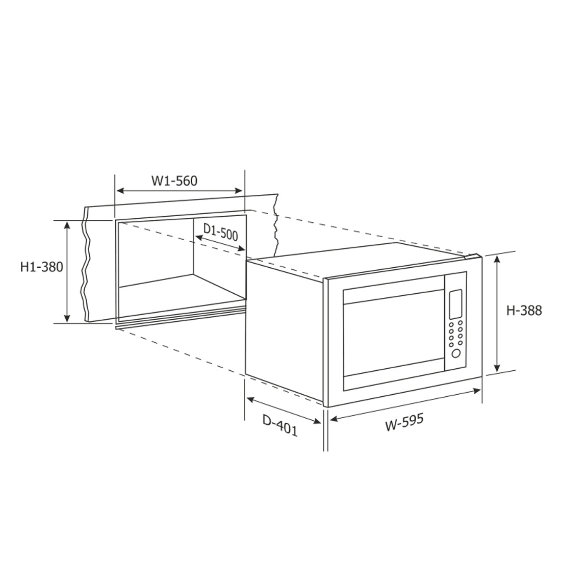 Glen Built In Microwave with Grill 25Ltr Glass Finish (MO 675)