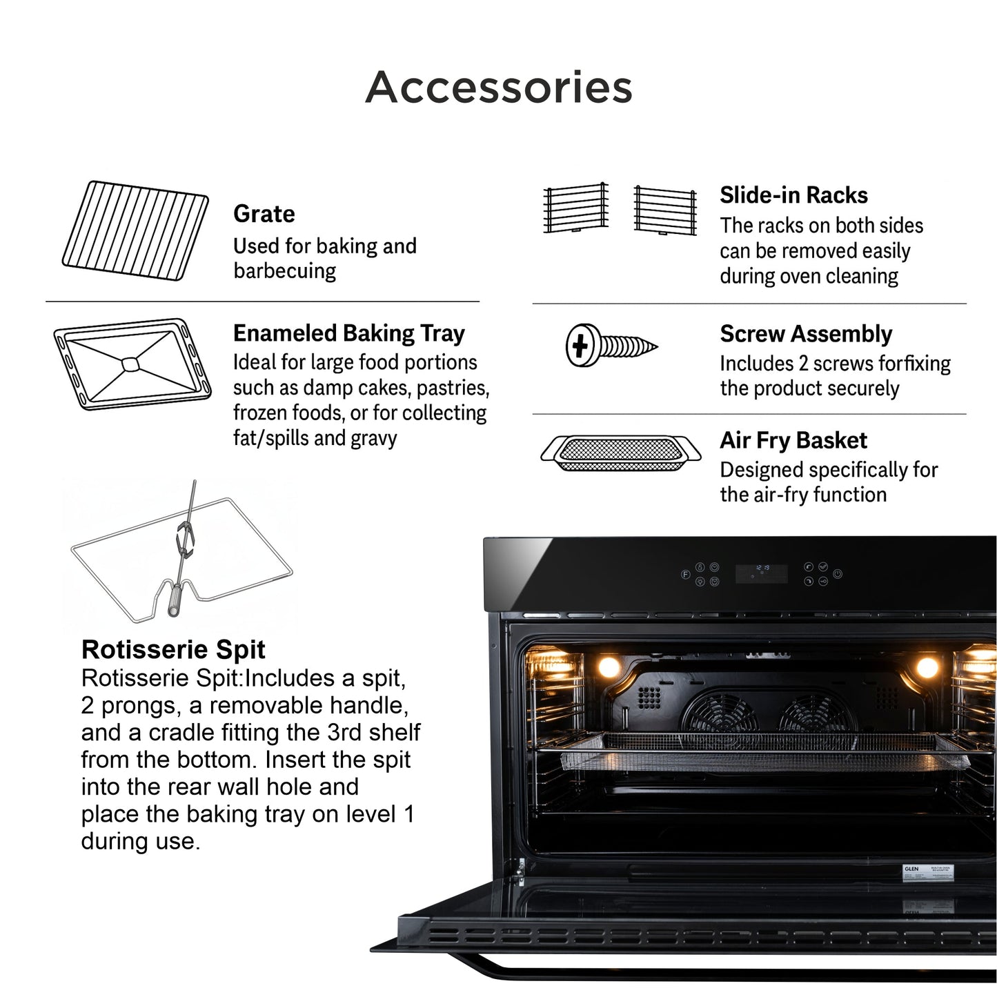 Built in Air Fryer Oven with Turbo Fan 12 Multi-functions 90Ltr Capacity Touch Control (BO-655AFT90)