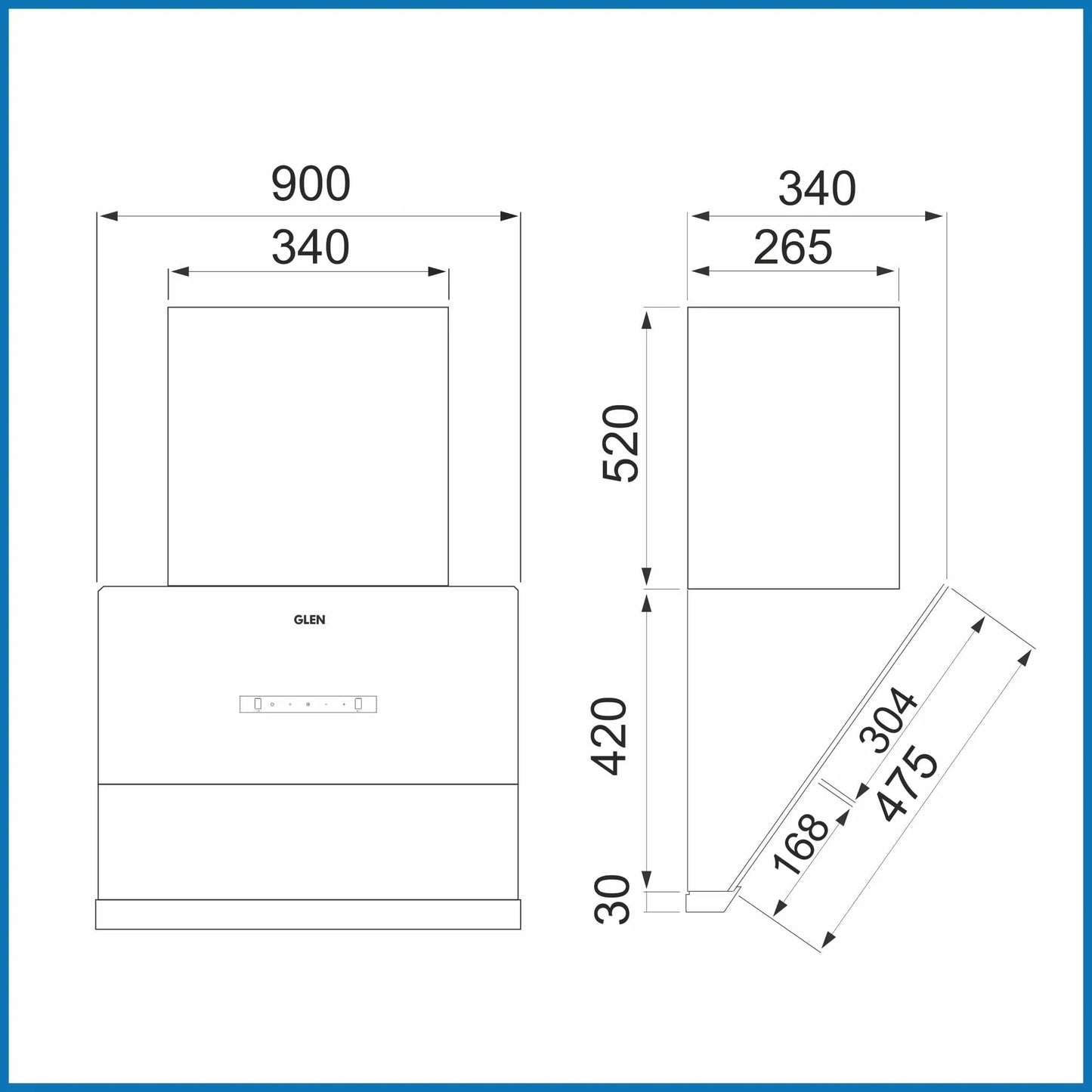 Auto Clean Glass Chimney Filter-less with Heat Sensor, BLDC Motor 1600 m³/h - 60/75/90cm (CH 6065 HSR BLDC BL AC)