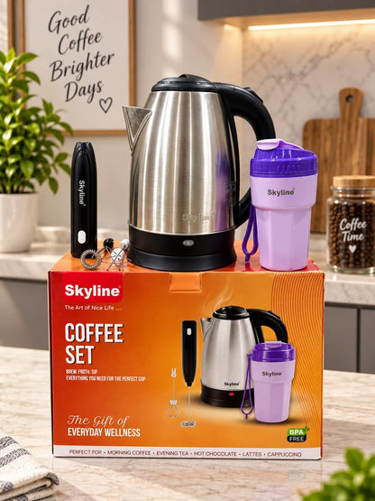 Skyline Coffee Set | Electric Kettle, Wireless Milk Frother & Travel Sipper Combo
