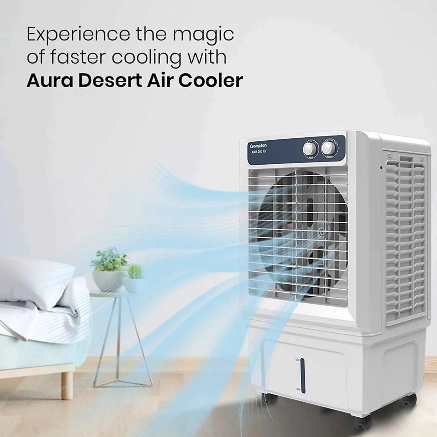 Crompton Aura 70 Litres Desert Air Cooler with Everlast Pump (Collasible Louvers, Indian Ink & While)