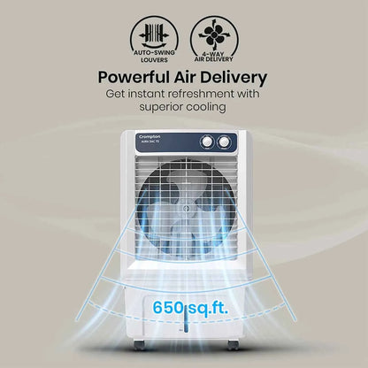Crompton Aura 70 Litres Desert Air Cooler with Everlast Pump (Collasible Louvers, Indian Ink & While)