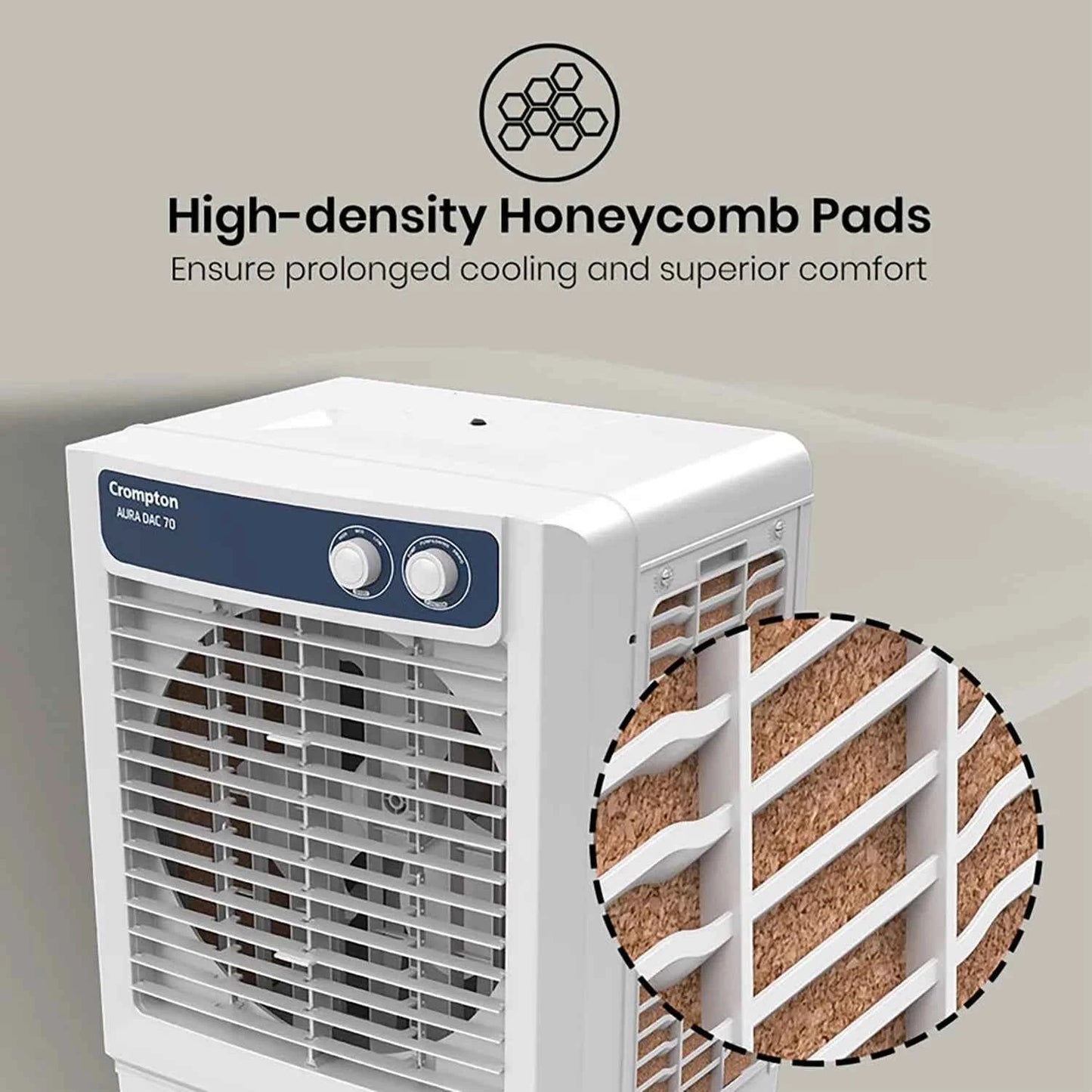 Crompton Aura 70 Litres Desert Air Cooler with Everlast Pump (Collasible Louvers, Indian Ink & While)