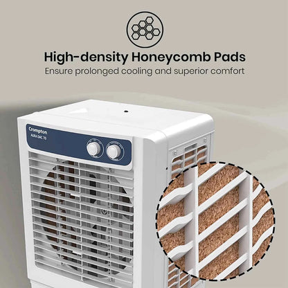 Crompton Aura 70 Litres Desert Air Cooler with Everlast Pump (Collasible Louvers, Indian Ink & While)