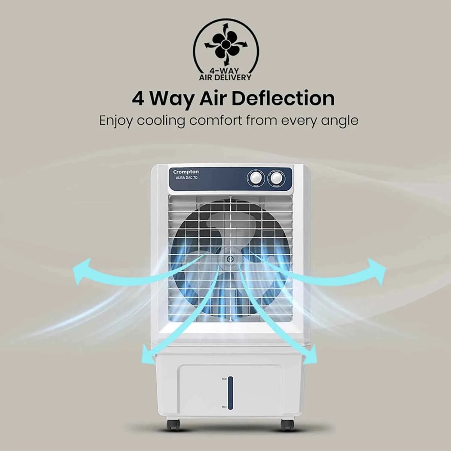 Crompton Aura 70 Litres Desert Air Cooler with Everlast Pump (Collasible Louvers, Indian Ink & While)