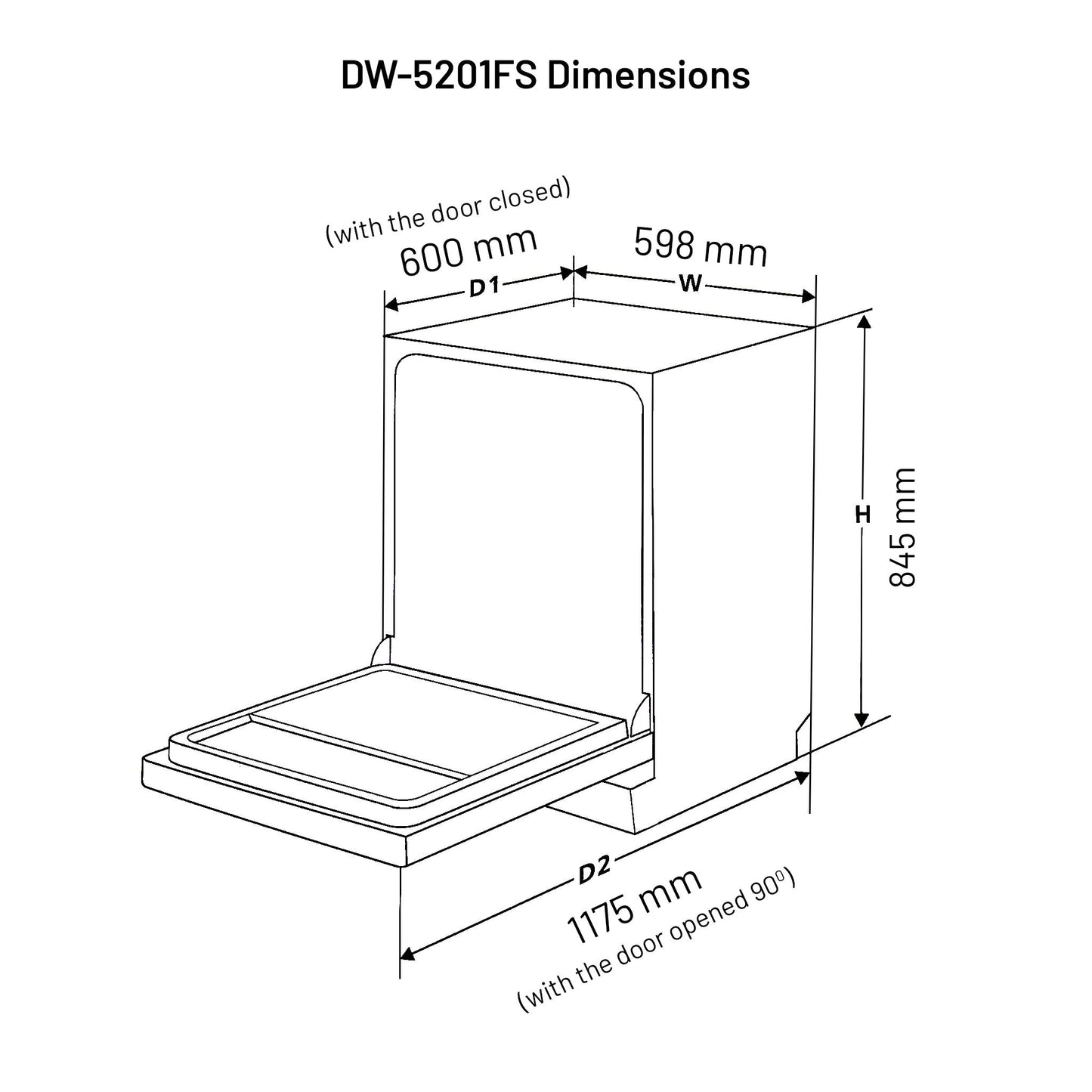 Glen Free Standing Dishwasher 12 Place Setting SS Panel Electronic Controls (DW-5201FS)