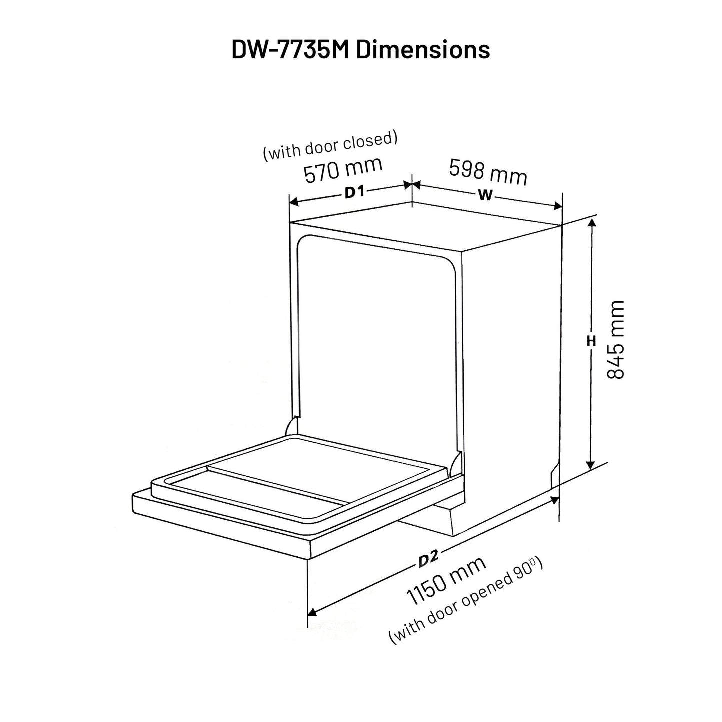 Glen Built-in-Dishwasher 14 Place Setting SS Panel Electronic Controls (DW-7735M)