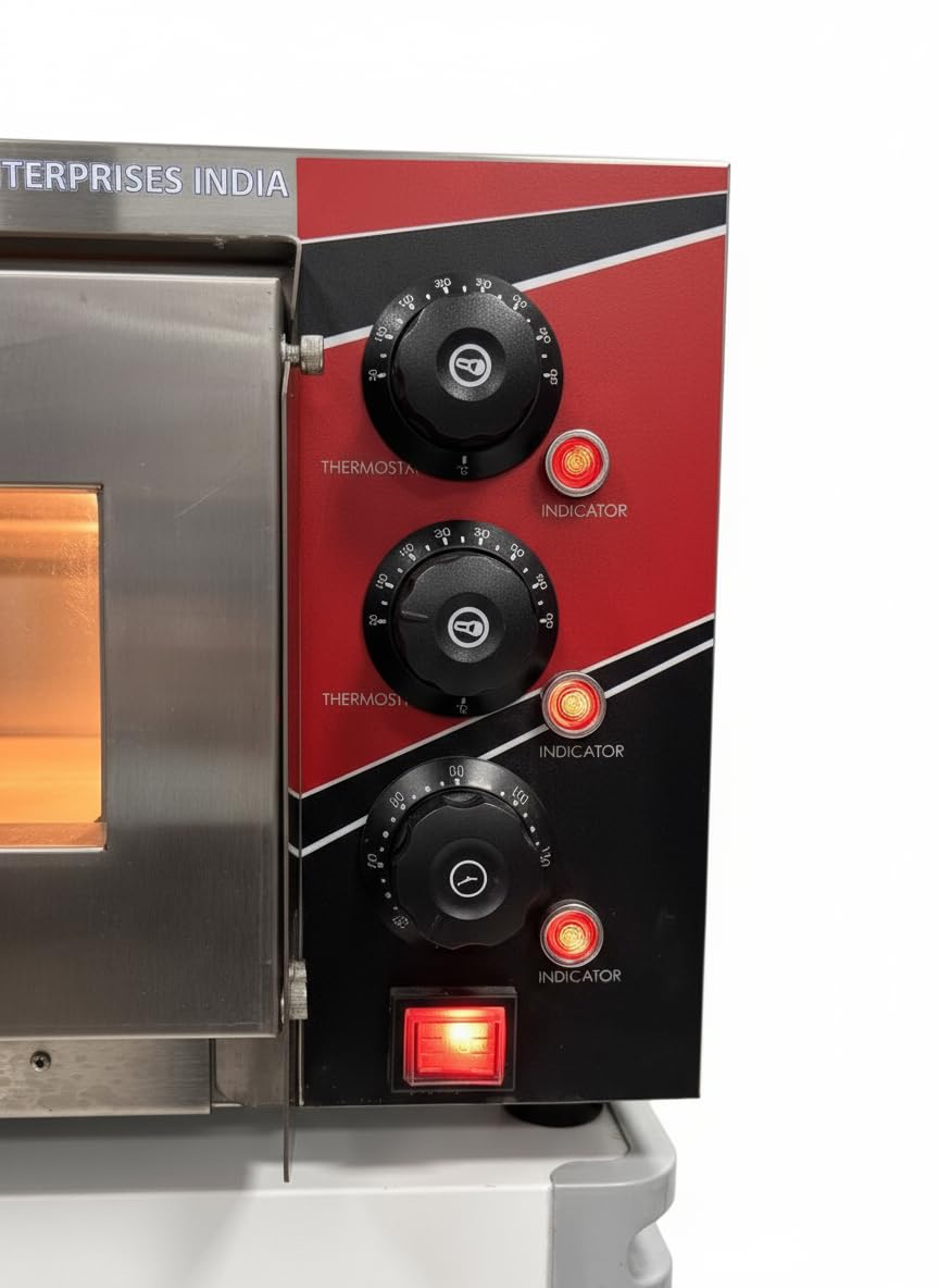 Kitchen Etto Electric Pizza Oven, 16" Stone Base, Stainless Steel Pizza Maker with Timer & Temperature Control for Restaurants & Home Use