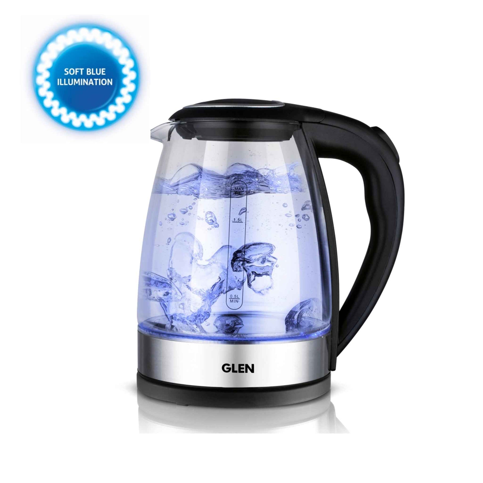 Electric Glass Kettle 1.8 Litre with 360° Rotational Base, Auto Shut-off, 2000 W - White (9012)