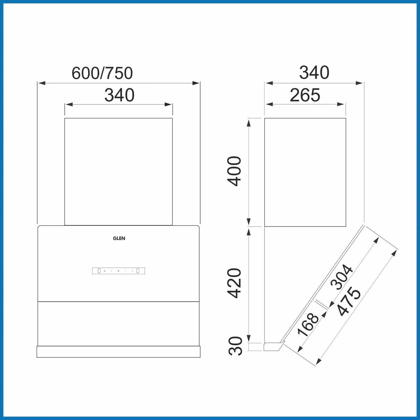 Auto Clean Glass Chimney Filter-less with Motion Sensor, 1400 m³/h - 60/75/90cm (CH 6065 BL AC)