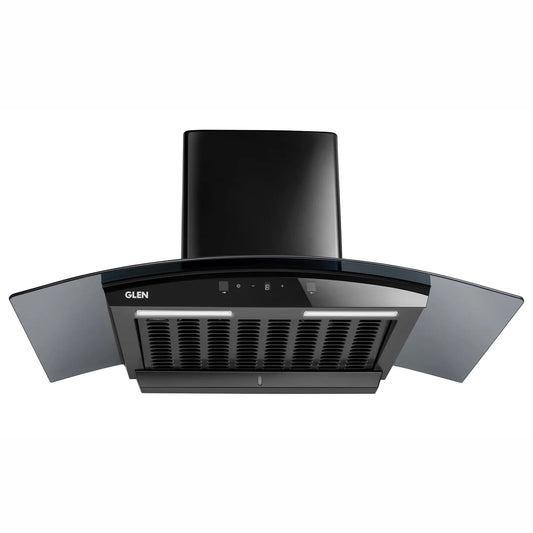 Auto Clean Curved Glass Filter less Kitchen Chimney, Motion Sensor control with Digital Display 60/76/90cm, 1200 m3/h (6058 DI BL AC)