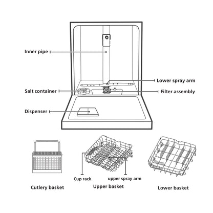 Glen Free Standing Dishwasher 12 Place Setting SS Panel Electronic Controls (DW-5201FS)