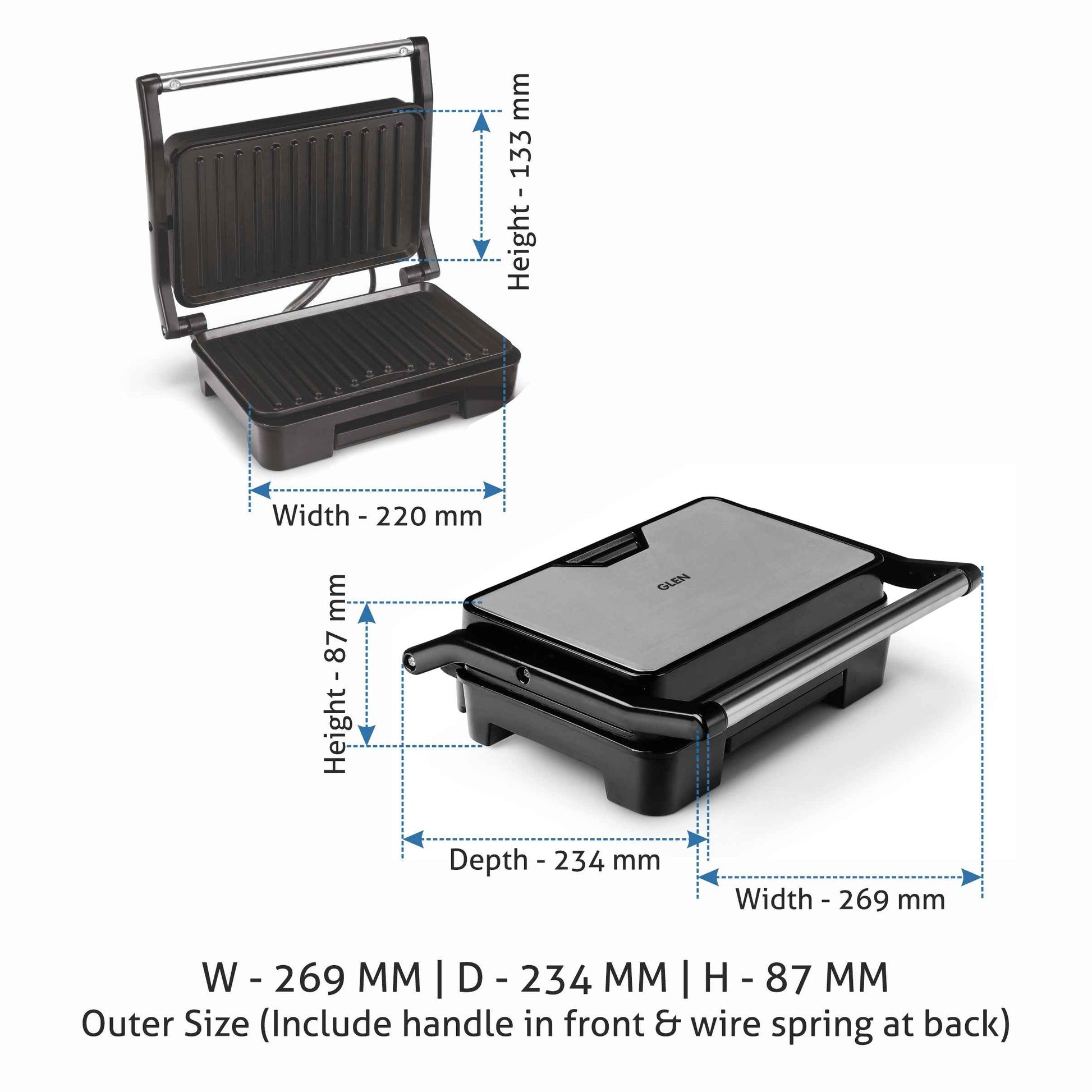 Press Grill with Non-stick Plates Oil Collector Tray 850W Power -(3029GRILL)