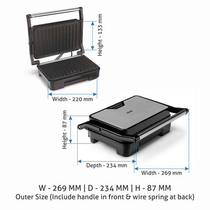 Press Grill with Non-stick Plates Oil Collector Tray 850W Power -(3029GRILL)