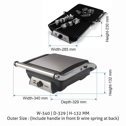 Electric Contact Grill & Sandwich Maker with 180-degree opening, Non-Stick Plates, 2000w - Silver (3031)
