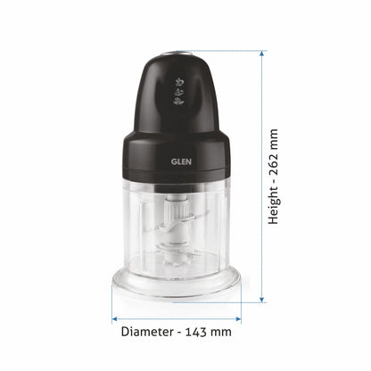 Electric Vegetable Chopper, 2 Stainless Steel Blade, Whisking Disc 0.6 Litres Bowl, 250W - Black (4043 Turbo)
