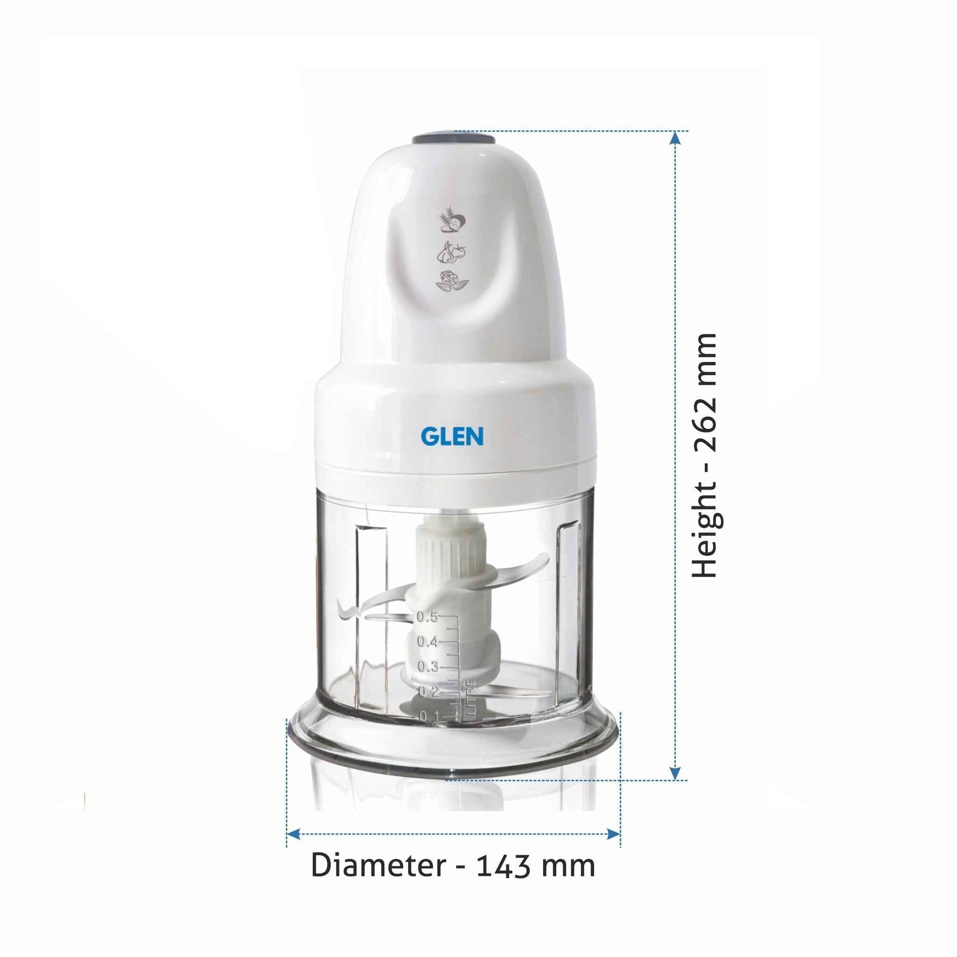 Electric Vegetable Chopper, 2 Stainless Steel Blade, Whisking Disc 0.6 Litres Bowl, 250W - White (4043 Turbo)
