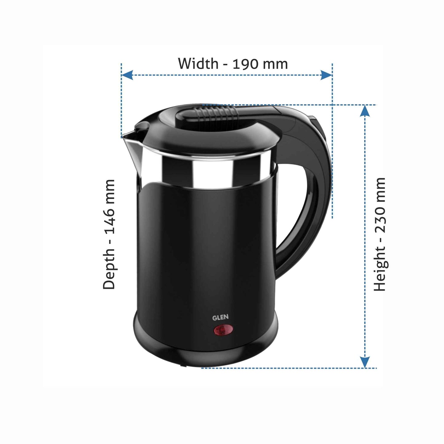 Electric Kettle Plastic Clad Stainless Steel with 360° Rotational Base 1.2 Litre 1350 W - Black (9015 DX)