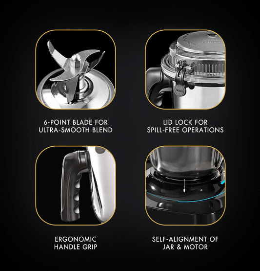 Sujata MG01 Mixer Grinder|1000 Watts Double Ball Bearing Motor|24000 RPM| Non-Stop 90 Mins Running|3 Jars including 1750ml Blender, 1000ml Grinder, 500ml Chutney Jar| (Black)