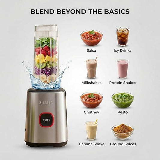 Sujata Nutromatic 600 Watt Electric Blender | Personal Blender for Smoothies, Juices & Nutritious Drinks with 3 Multipurpose Jars Including Travel Jar