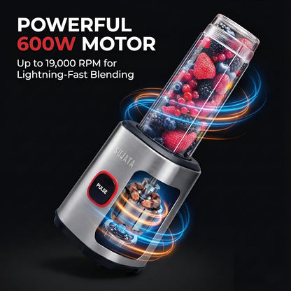 Sujata Nutromatic 600 Watt Electric Blender | Personal Blender for Smoothies, Juices & Nutritious Drinks with 3 Multipurpose Jars Including Travel Jar